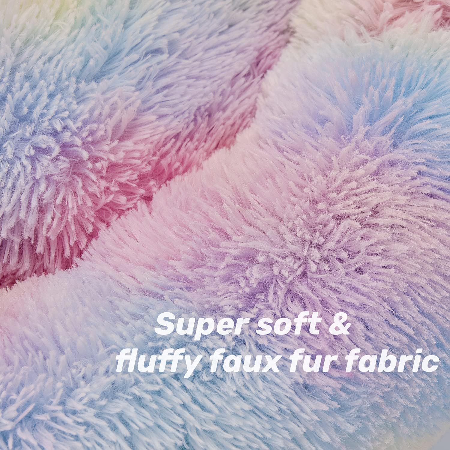 Anti Anxiety round Fluffy Plush Faux Fur Warm Washable Dog Bed & Cat Bed, Original Bed for Small Medium Large Pets,Used to Relieve Joints and Improve Sleep(20"/24"/27'') (20", Rainbow)