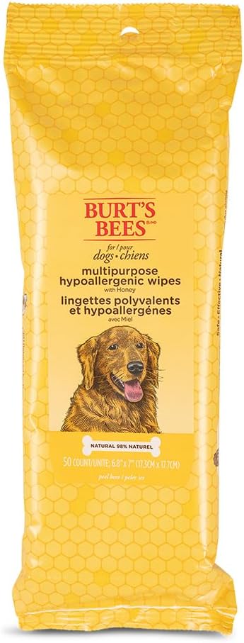 Burts Bees for Pets Honey Multipurpose Dog Grooming Wipes, 50 Count, 3-Pack | Honey Formula, Hypoallergenic Spot-Cleaning, Ph Balanced, Paws Face and Butt