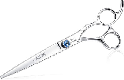 Dog Grooming Scissors Shears - 7" Straight Ergonomic Pet Trimming Kit | Premium Cats Shear with Offset Handle and Jewelled Screw, Sharp, Comfortable, Gift