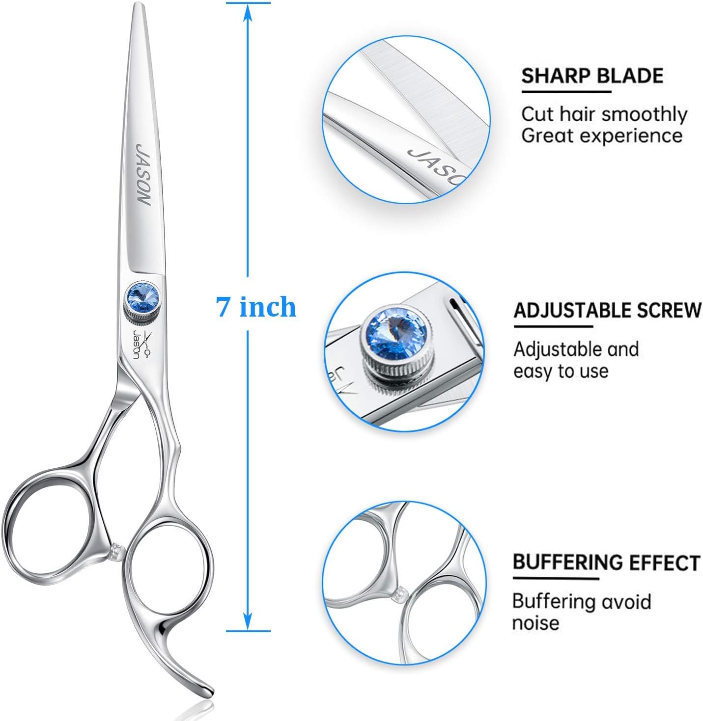 Dog Grooming Scissors Shears - 7" Straight Ergonomic Pet Trimming Kit | Premium Cats Shear with Offset Handle and Jewelled Screw, Sharp, Comfortable, Gift