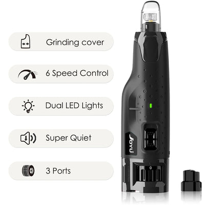 Dog Nail Grinder Dustproof with 2 LED Light - Super Quiet Powerful 6-Speed Nail Trimmer File for Small Medium Large Dogs Dog Acc