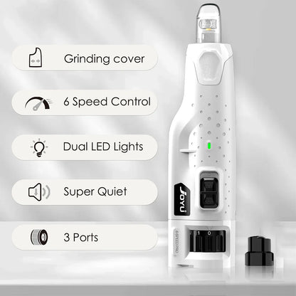 Dog Nail Grinder Dustproof with 2 LED Light - Super Quiet Powerful 6-Speed Nail Trimmer File for Small Medium Large Dogs Dog Acc