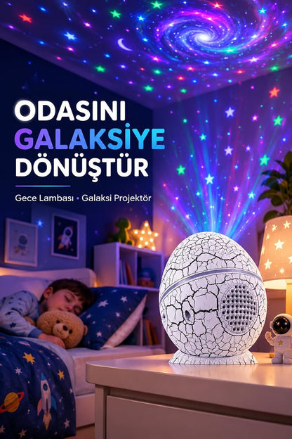 Dinozor Yumurtası Galaksi Projektör 4’ü 1 Arada – Bluetooth Hoparlörlü Gece Lambası