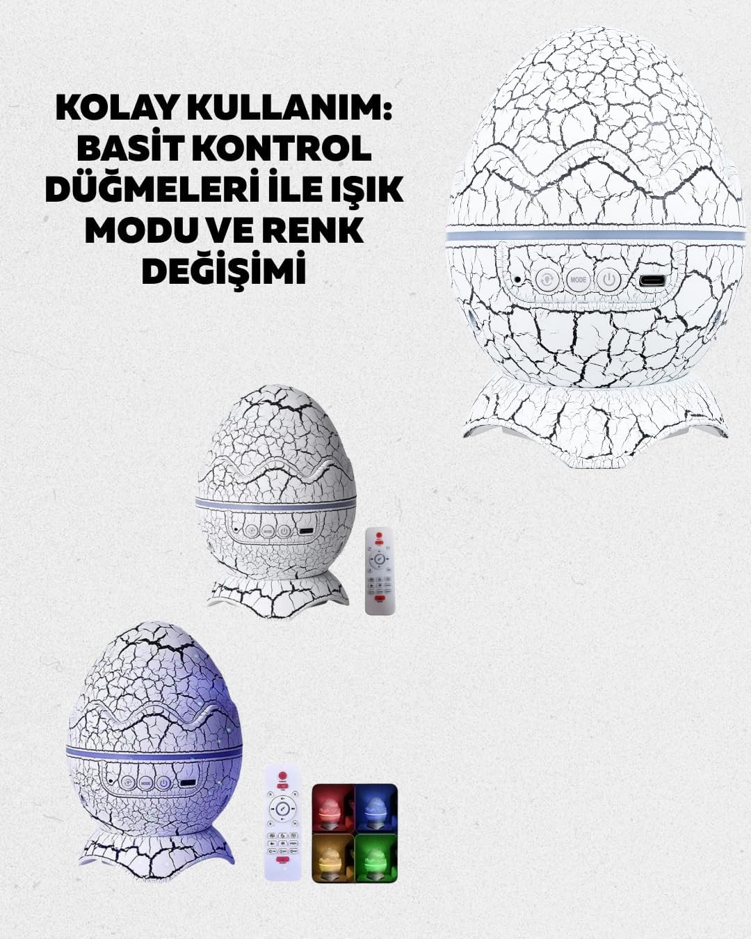 Dinozor Yumurtası Galaksi Projektör 4’ü 1 Arada – Bluetooth Hoparlörlü Gece Lambası