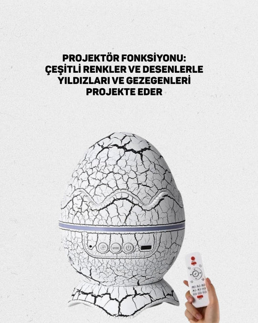 Dinozor Yumurtası Galaksi Projektör 4’ü 1 Arada – Bluetooth Hoparlörlü Gece Lambası
